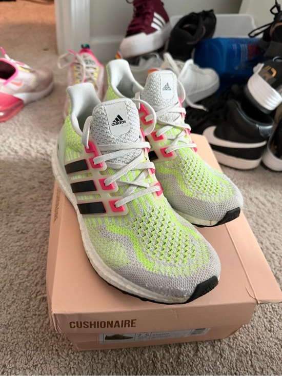 adidas Shoes - adidas Lime Green, Light Gray & Pink Ultraboost Sneakers